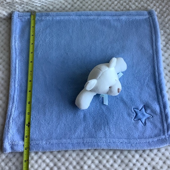 Unbranded Blue Lovey w Star and White Plush Bear Security Blanket Toy - Picture 11 of 11